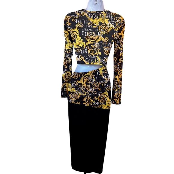 NWT VERSACE Jeans Couture LOGO Midi Cocktail Club Dress 38 XS Baroque Cutout - Picture 3 of 10